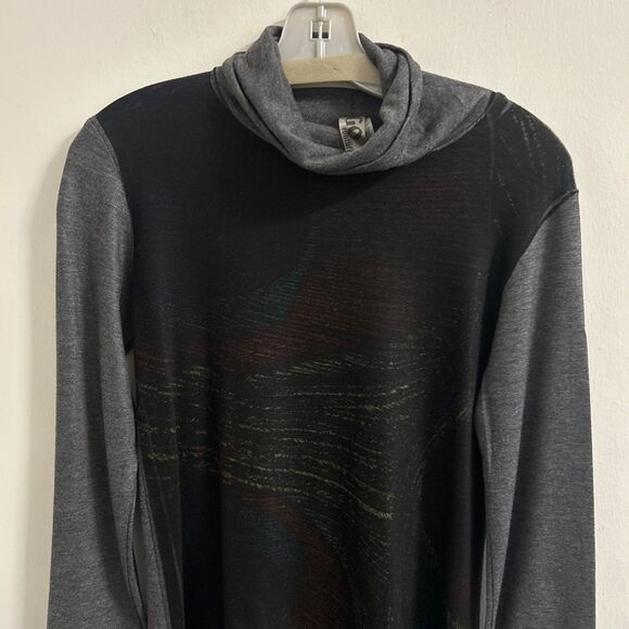 GO Couture Black Gray Cowl Neck Tunic Dress Long Sleeve Hi Lo Women’s Large NWT - Picture 3 of 8